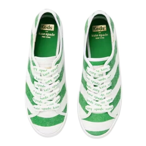 NEW Keds X Kate Spade W's 10 NY Kickstart Logo Foxing Terry Sneakers Green White - Picture 9 of 15
